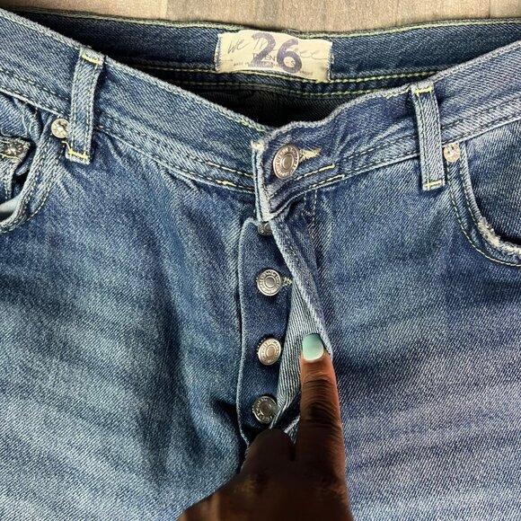 🟣🟣 FREE PEOPLE Size 26 Maggie Mid Rise Button Fly Straight Leg Denim Jeans - Picture 4 of 10